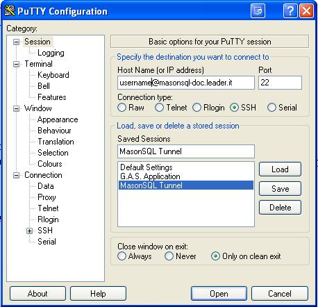 Settings for basic SSH connection.